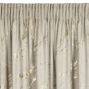 MOLLY Zasłona Velvet Beżowa 140 x 270 Glamour ze Złotym Marmurkowym Wzorem na Taśmie