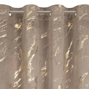 Zasłona MOLLY Brązowa 140x250 cm na Przelotkach – Welwet ze Złotym Marmurkowym Wzorem