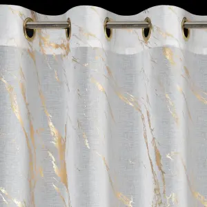Firana Marmur 140x250 cm Etamina Błyszczący Wzór Złote Przelotki Glamour