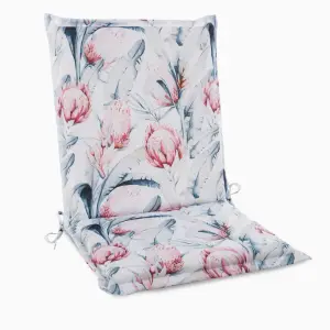 Poduszka na Leżak GARDEN 45x90x3 cm Wodoodporna Biało-Niebieska w Liście z Troczkami