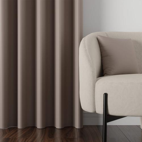 Subtelny design – gładka, półmatowa tkanina zasłony DONA w harmonijnym szaro-beżowym odcieniu